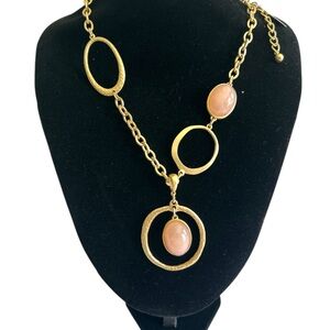 Chico's Blazing Multi Gold Tone and Rose Quartz Geometric Necklace